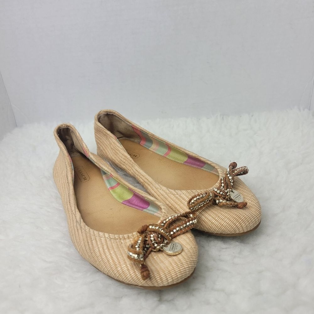 Coach Leena Womens Shoes Size 7 Tan Woven Straw Ballet Flats